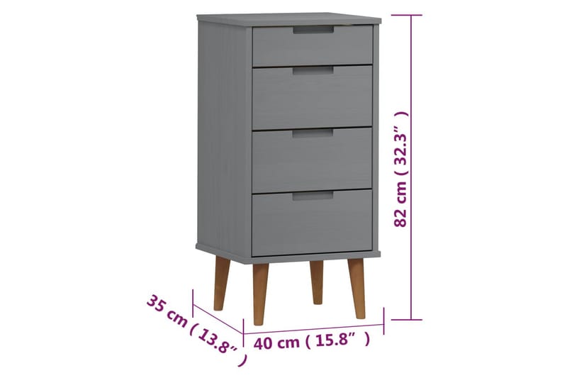 beBasic Byrå grå 40x35x82 cm massivt furuträ - Grey - Förvaring - Förvaringsmöbler - Byrå - Hallbyrå