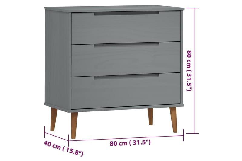 beBasic Byrå grå 80x40x80 cm massivt furuträ - Grey - Förvaring - Förvaringsmöbler - Byrå - Hallbyrå
