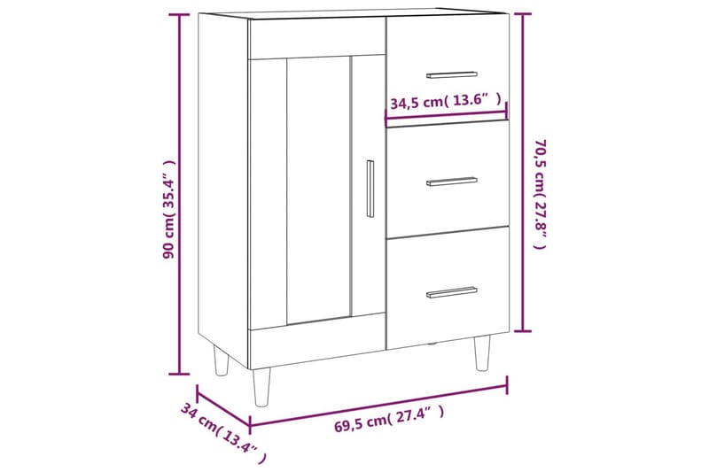 beBasic Byrå grå sonoma 69,5x34x90 cm konstruerat trä - Grey - Hallförvaring - Hallbyrå - Byrå