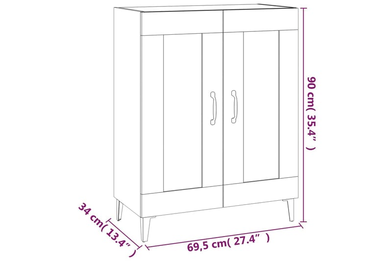 beBasic Byrå grå sonoma 69,5x34x90 cm konstruerat trä - Grey - Byrå - Hallförvaring