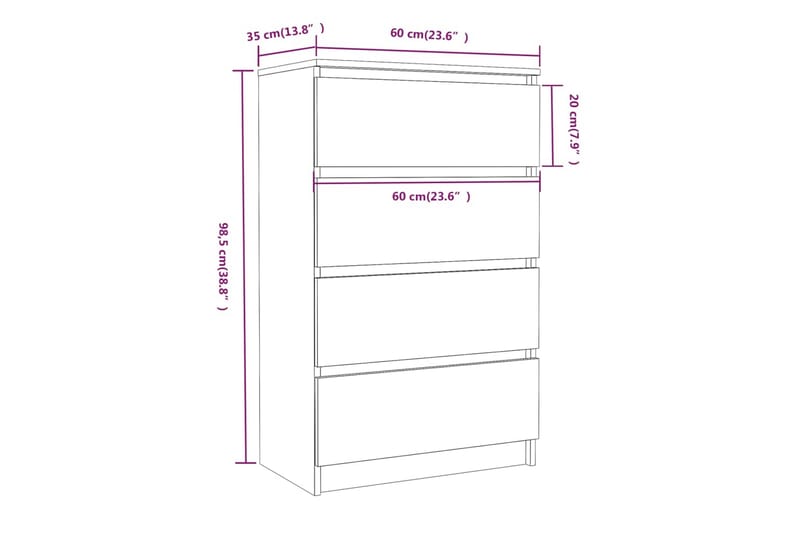 beBasic Byrå grå sonoma-ek 60x35x98,5 cm konstruerat trä - Grey - Hallförvaring - Hallbyrå - Byrå