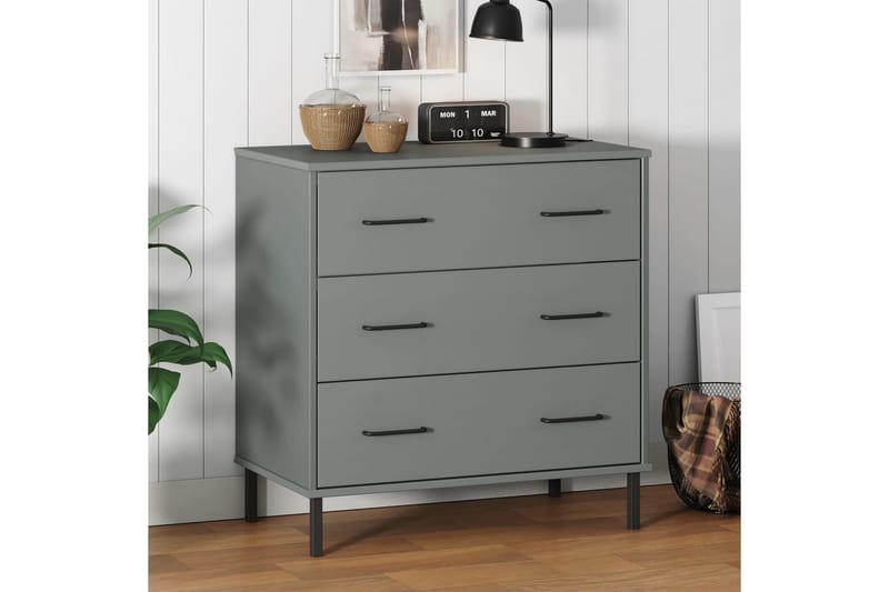 beBasic Byrå med 3 lådor OSLO grå 77x40x79,5 cm massivt trä - Grey - Förvaring - Förvaringsmöbler - Byrå - Hallbyrå