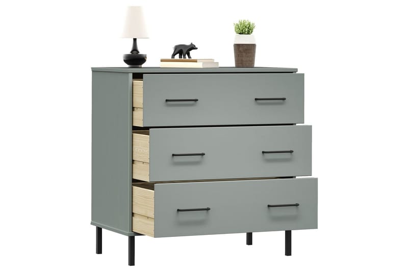 beBasic Byrå med 3 lådor OSLO grå 77x40x79,5 cm massivt trä - Grey - Förvaring - Förvaringsmöbler - Byrå - Hallbyrå