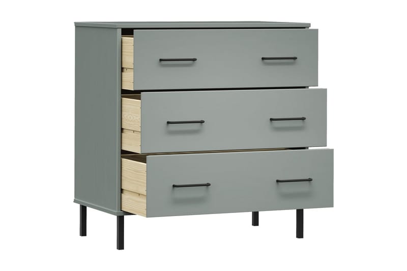 beBasic Byrå med 3 lådor OSLO grå 77x40x79,5 cm massivt trä - Grey - Förvaring - Förvaringsmöbler - Byrå - Hallbyrå