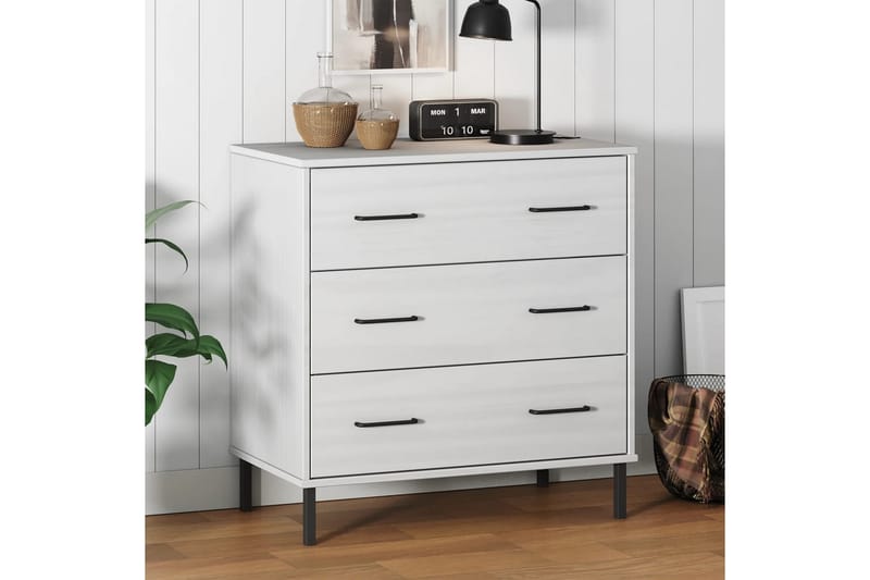 beBasic Byrå med 3 lådor vit OSLO 77x40x79,5 cm massivt trä - White - Förvaring - Förvaringsmöbler - Byrå - Hallbyrå