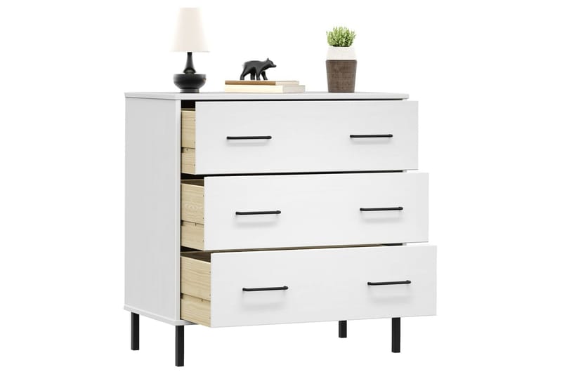 beBasic Byrå med 3 lådor vit OSLO 77x40x79,5 cm massivt trä - White - Förvaring - Förvaringsmöbler - Byrå - Hallbyrå