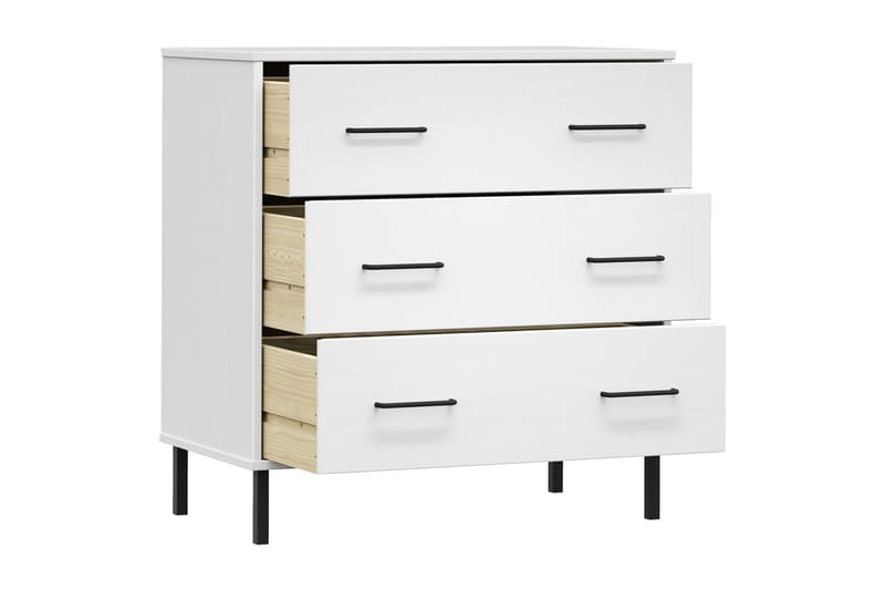 beBasic Byrå med 3 lådor vit OSLO 77x40x79,5 cm massivt trä - White - Förvaring - Förvaringsmöbler - Byrå - Hallbyrå