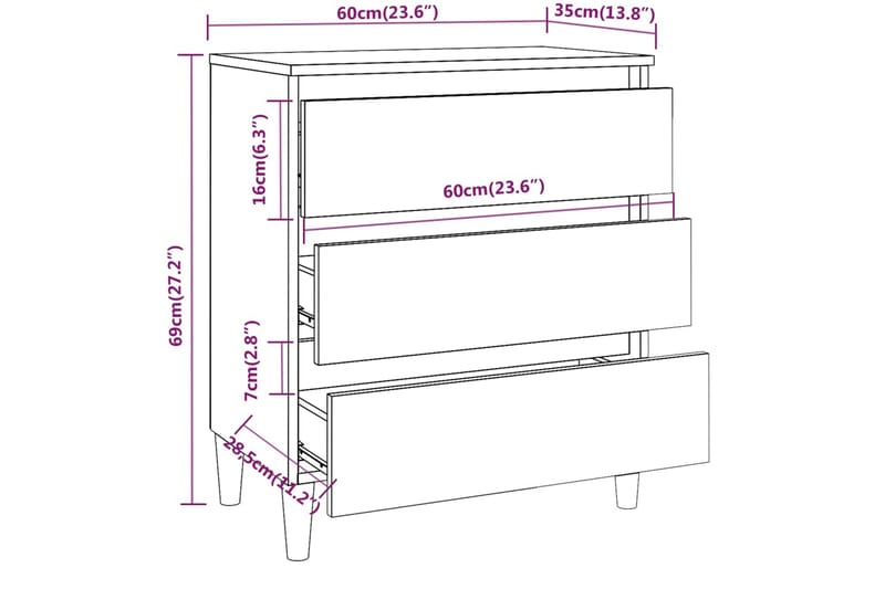 beBasic Byrå rökfärgad ek 60x35x69 cm konstruerat trä - Brown - Förvaring - Förvaringsmöbler - Byrå - Hallbyrå