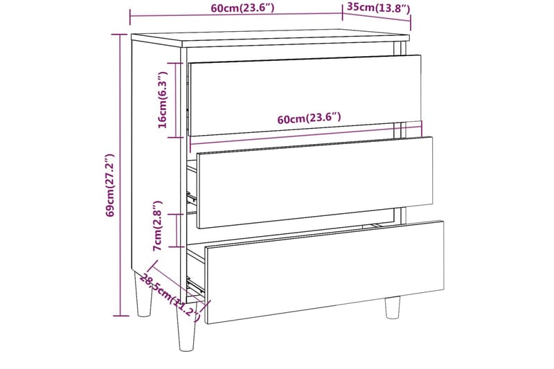 beBasic Byrå rökfärgad ek 60x35x69 cm konstruerat trä - Brown - Hallförvaring - Hallbyrå - Byrå