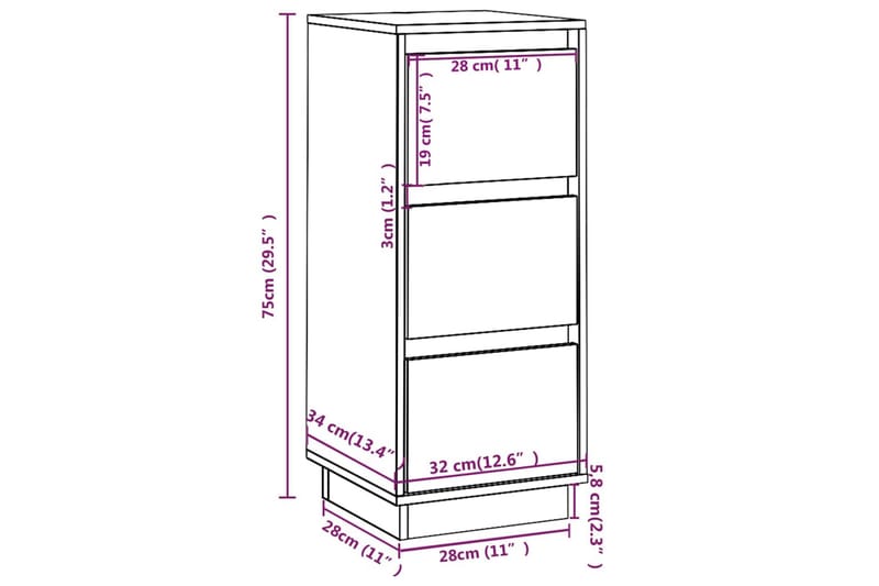 beBasic Byrå vit 32x34x75 cm massiv furu - White - Hallförvaring - Hallbyrå - Byrå