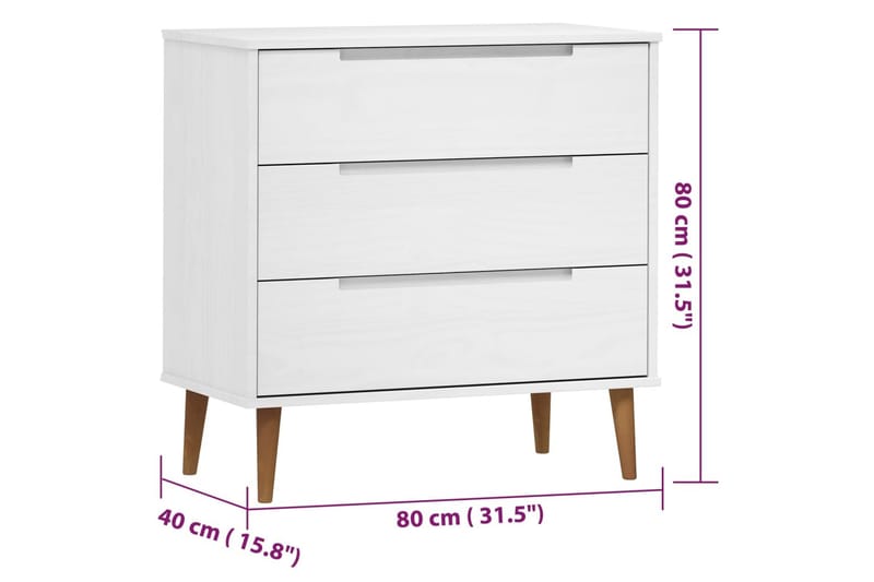 beBasic Byrå vit 80x40x80 cm massivt furuträ - White - Hallförvaring - Hallbyrå - Byrå