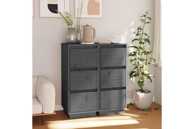 beBasic Byråer 2 st grå 32x34x75 cm massiv furu - Grey - Förvaring - Förvaringsmöbler - Byrå - Hallbyrå