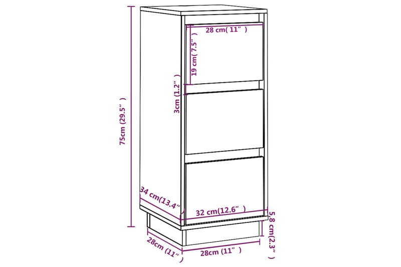 beBasic Byråer 2 st vit 32x34x75 cm massiv furu - White - Förvaring - Förvaringsmöbler - Byrå - Hallbyrå