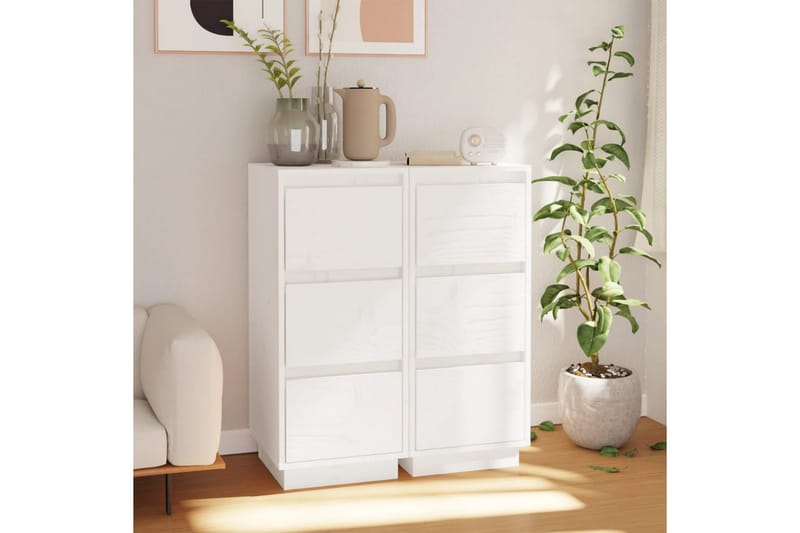 beBasic Byråer 2 st vit 32x34x75 cm massiv furu - White - Hallförvaring - Hallbyrå - Byrå