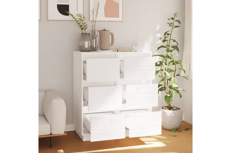 beBasic Byråer 2 st vit 32x34x75 cm massiv furu - White - Förvaring - Förvaringsmöbler - Byrå - Hallbyrå