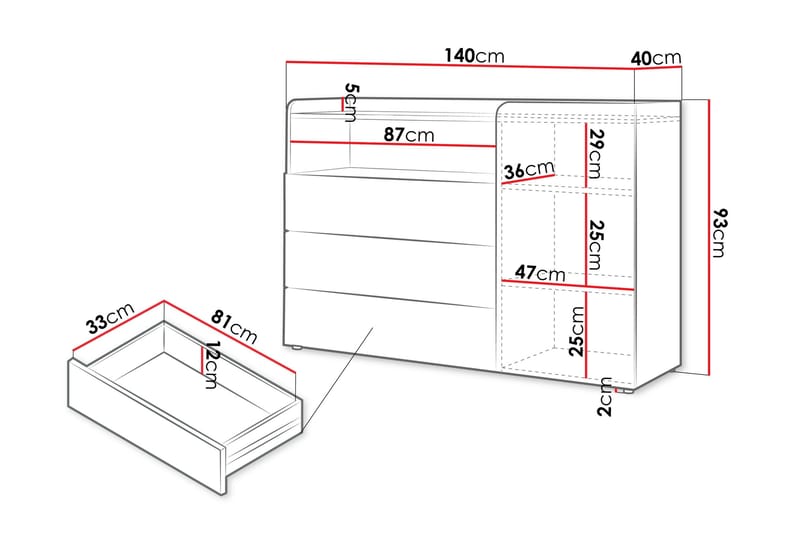 Buhan Byrå 140 cm - Beige/Brun - Förvaring - Förvaringsmöbler - Byrå