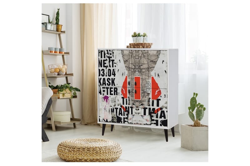 Byrå 95x111 cm - Vit/Svart/Röd - Förvaring - Förvaringsmöbler - Byrå