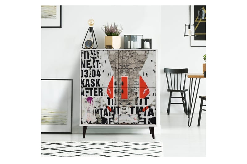 Byrå 95x111 cm - Vit/Svart/Röd - Förvaring - Förvaringsmöbler - Byrå