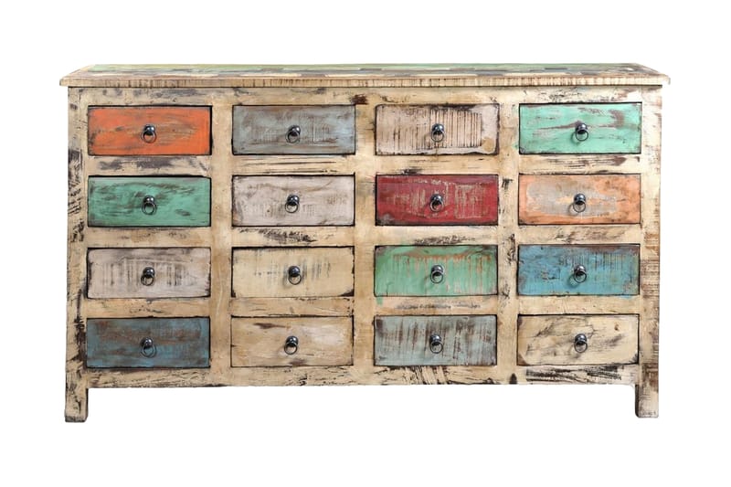 Byrå antik återvunnet trä 16 lådor flerfärgad - Brun - Hallförvaring - Hallbyrå - Byrå