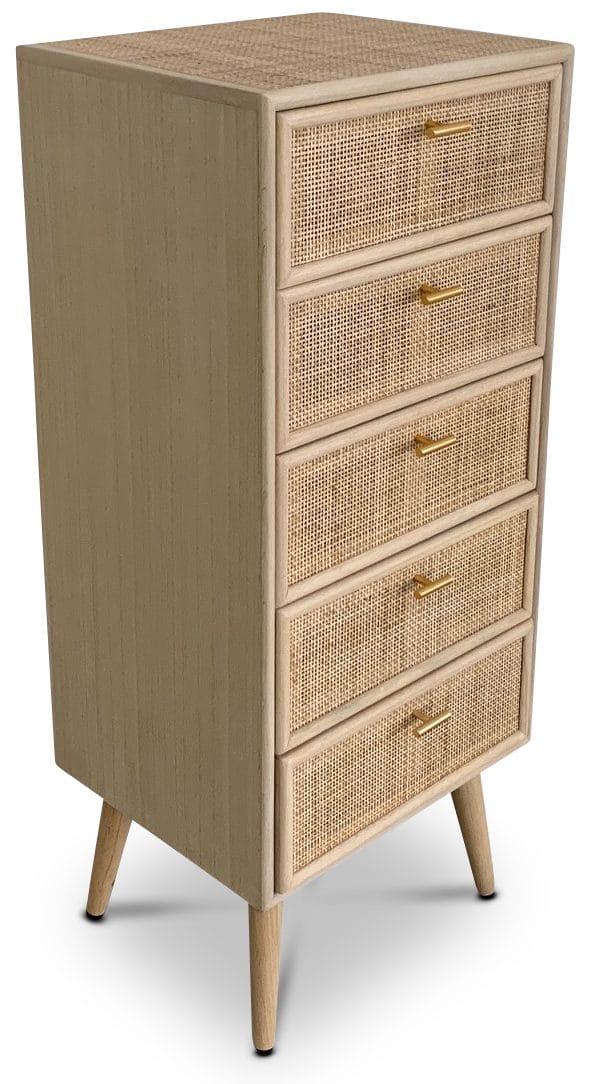 Byrå i rotting med 5 lådor - React - Ljus ek / mässing - Förvaring - Förvaringsmöbler - Byrå - Hallbyrå