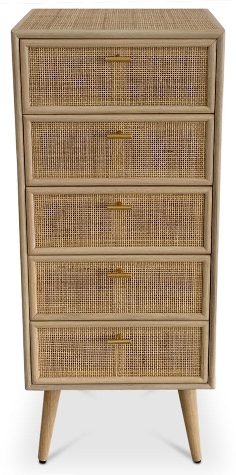 Byrå i rotting med 5 lådor - React - Ljus ek / mässing - Förvaring - Förvaringsmöbler - Byrå - Hallbyrå