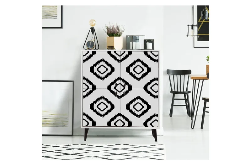 Byrå med 4 Dörrar 95x111 cm - Vit/Svart - Förvaring - Förvaringsmöbler - Byrå