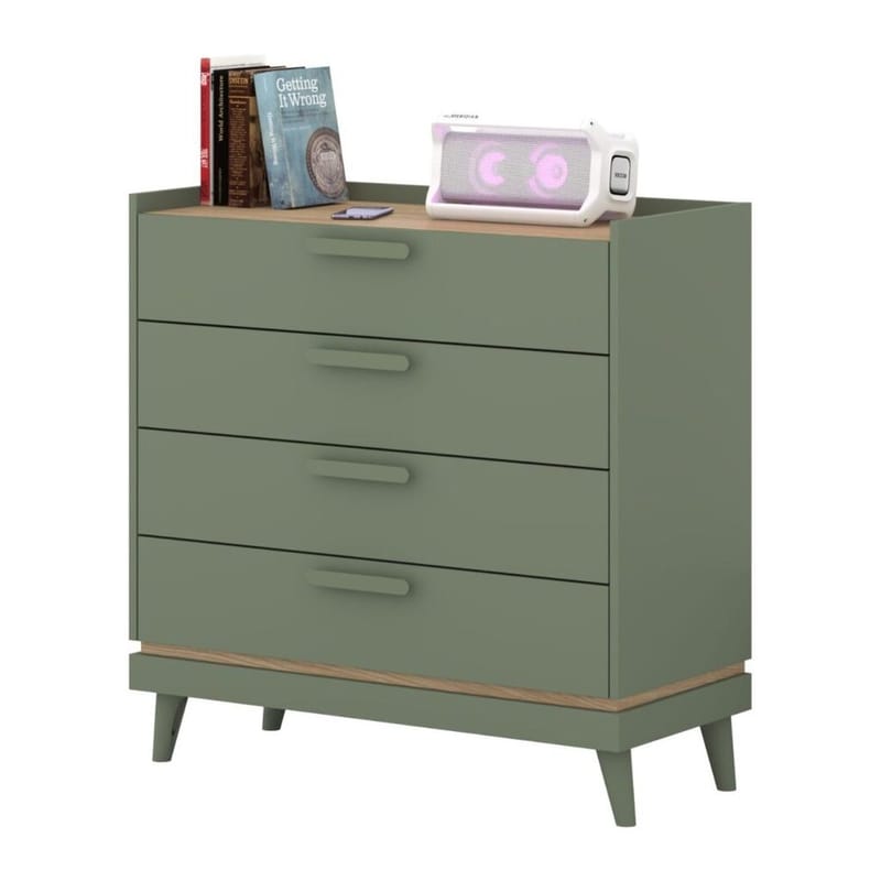 Byrå Scandi med 4 lådor - Dämpad grön - Oljad ek - Förvaring - Förvaringsmöbler - Byrå - Hallbyrå