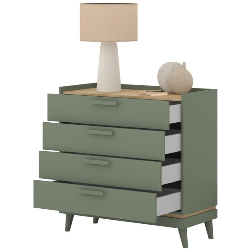 Byrå Scandi med 4 lådor - Dämpad grön - Oljad ek - Förvaring - Förvaringsmöbler - Byrå - Hallbyrå