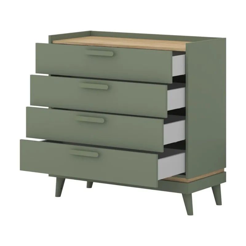 Byrå Scandi med 4 lådor - Dämpad grön - Oljad ek - Förvaring - Förvaringsmöbler - Byrå - Hallbyrå