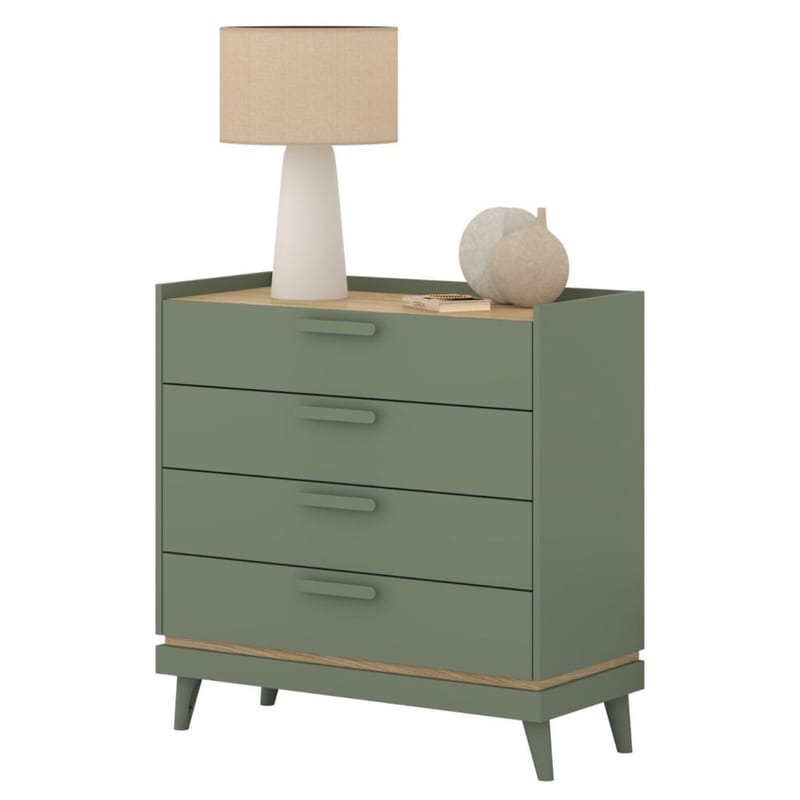 Byrå Scandi med 4 lådor - Dämpad grön - Oljad ek - Förvaring - Förvaringsmöbler - Byrå - Hallbyrå