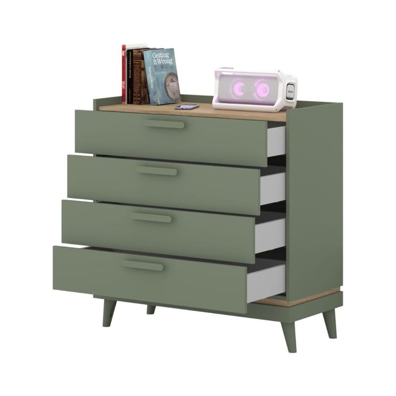 Byrå Scandi med 4 lådor - Dämpad grön - Oljad ek - Förvaring - Förvaringsmöbler - Byrå - Hallbyrå