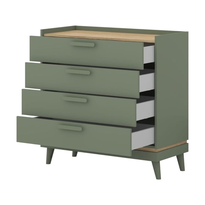 Byrå Scandi med 4 lådor - Dämpad grön - Oljad ek - Förvaring - Förvaringsmöbler - Byrå - Hallbyrå