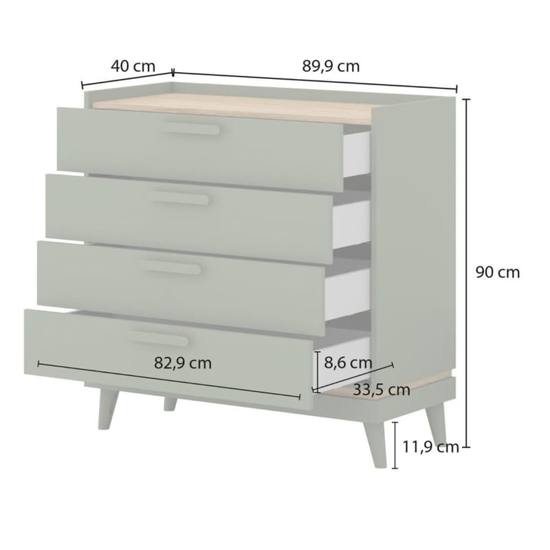 Byrå Scandi med 4 lådor - Dämpad grön - Oljad ek - Förvaring - Förvaringsmöbler - Byrå - Hallbyrå