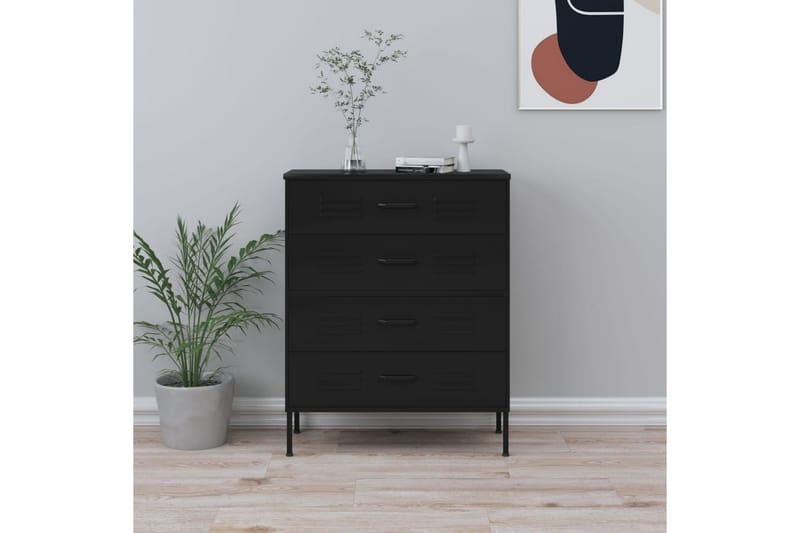 Byrå svart 80x35x101,5 cm stål - Svart - Förvaring - Förvaringsmöbler - Byrå