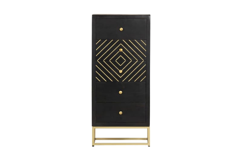 Byrå svart och guld 45x30x105 cm massivt mangoträ - Svart - Förvaring - Förvaringsmöbler - Byrå - Hallbyrå
