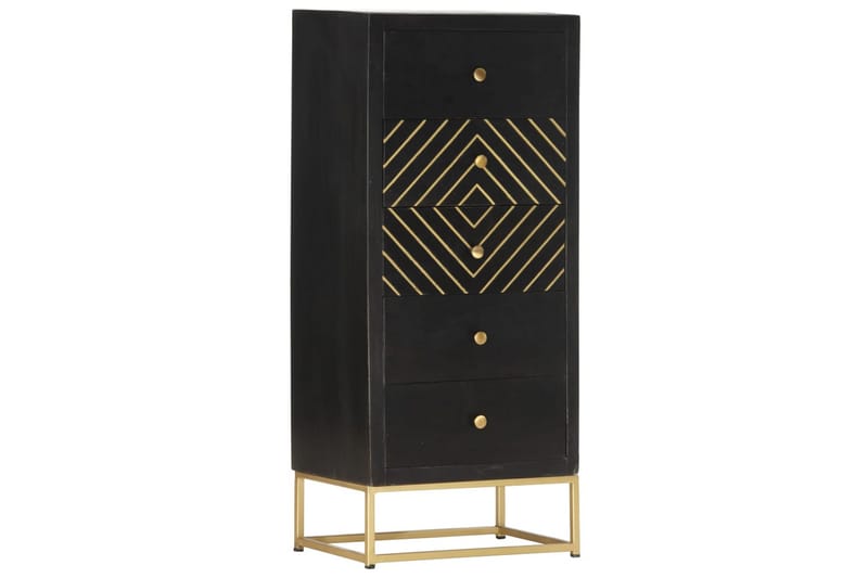 Byrå svart och guld 45x30x105 cm massivt mangoträ - Svart - Förvaring - Förvaringsmöbler - Byrå - Hallbyrå