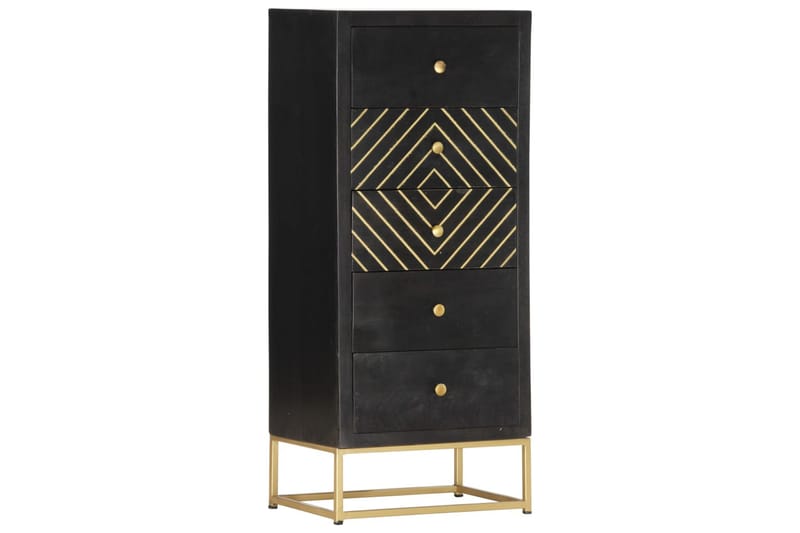 Byrå svart och guld 45x30x105 cm massivt mangoträ - Svart - Förvaring - Förvaringsmöbler - Byrå - Hallbyrå