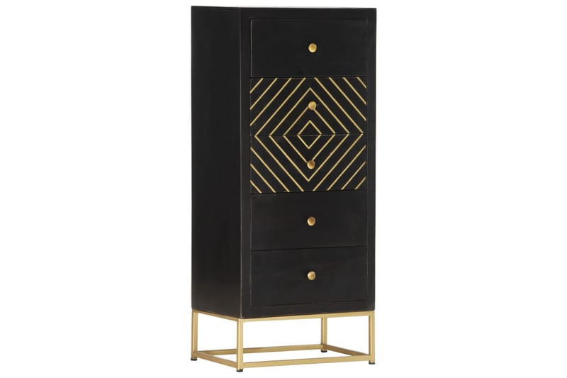 Byrå svart och guld 45x30x105 cm massivt mangoträ - Svart - Förvaring - Förvaringsmöbler - Byrå - Hallbyrå