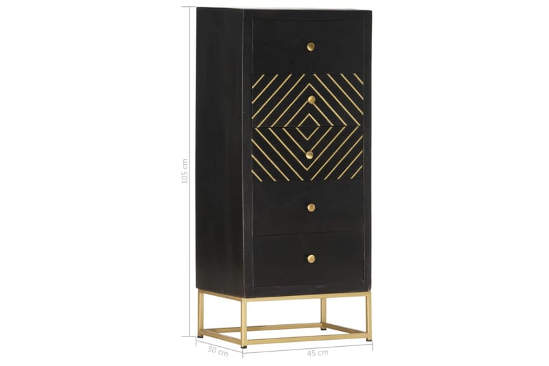 Byrå svart och guld 45x30x105 cm massivt mangoträ - Svart - Förvaring - Förvaringsmöbler - Byrå - Hallbyrå