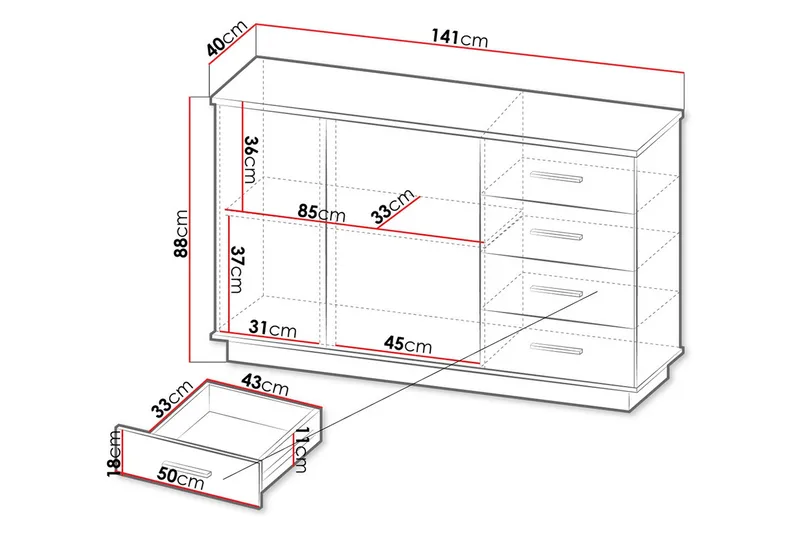 Byrå - Svart|Ek - Förvaring - Förvaringsmöbler - Byrå