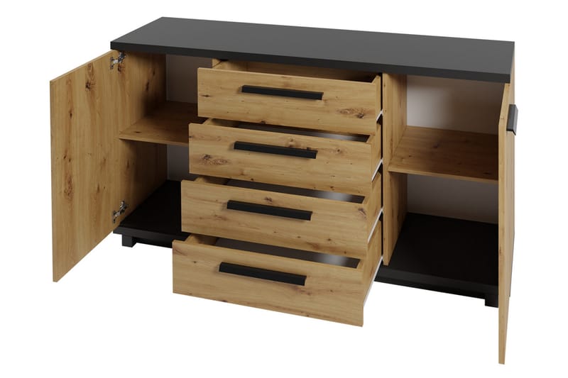 Ines Byrå 40x135 cm - Ek/Svart - Förvaring - Förvaringsmöbler - Byrå