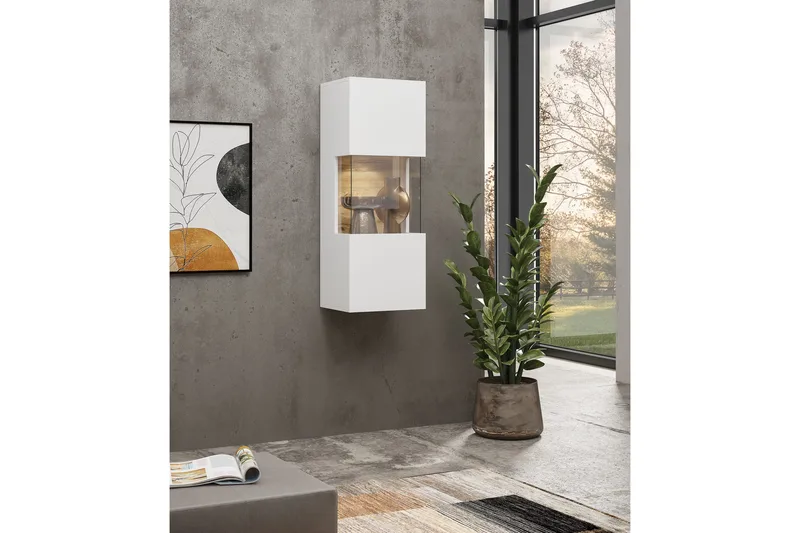 Jestine Vägghängt Vitrinskåp 30 cm djup 36 cm bred 95 cm hög Trä Glas, Vit