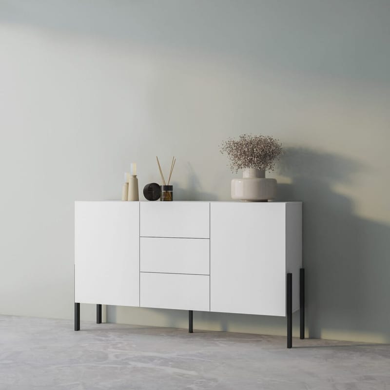 Byrå Jukon 2 Dörrar med 3 Lådor - Vit Supermat, 154 cm - Förvaring - Förvaringsmöbler - Sideboard & skänk