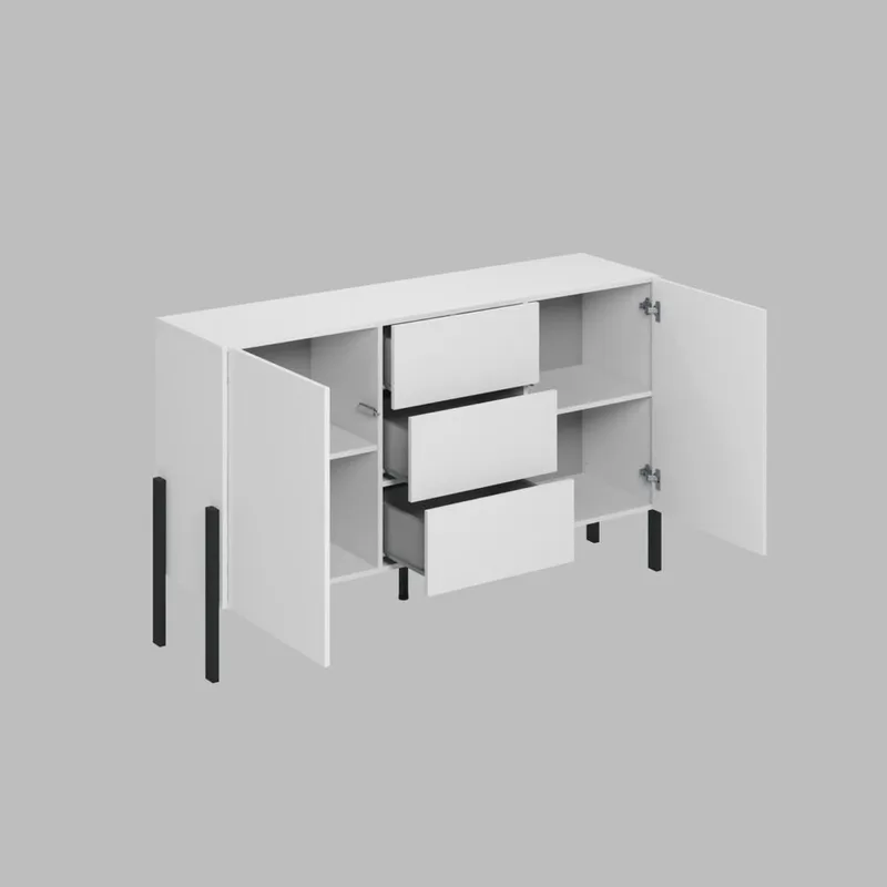 Byrå Jukon 2 Dörrar med 3 Lådor - Vit Supermat, 154 cm - Förvaring - Förvaringsmöbler - Sideboard & skänk