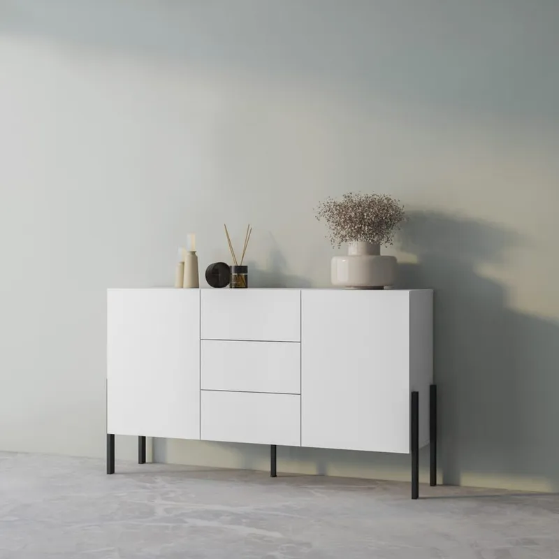 Byrå Jukon 2 Dörrar med 3 Lådor - Vit Supermat, 154 cm - Förvaring - Förvaringsmöbler - Sideboard & skänk