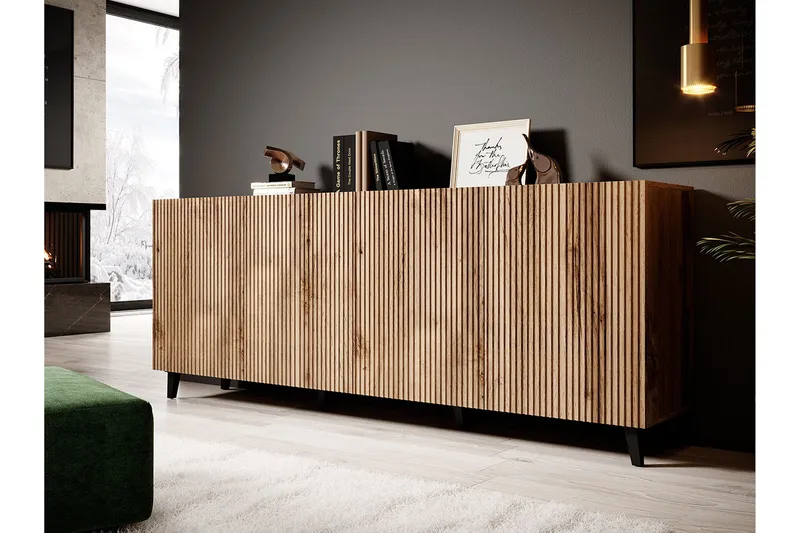 Juniskär Skänk med Förvaring trä 40x82x200 cm - Svart / Ek / Ribbad - Förvaring - Förvaringsmöbler - Byrå