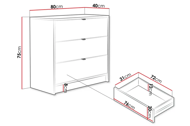 Novaj Hög byrå 80x40x75 cm i Trä med Förvaringslådor - Beige - Förvaring - Skåp - Förvaringsskåp
