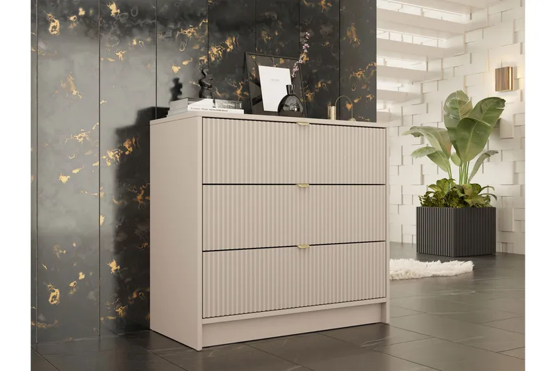 Novaj Hög byrå 80x40x75 cm i Trä med Förvaringslådor - Beige - Förvaring - Skåp - Förvaringsskåp