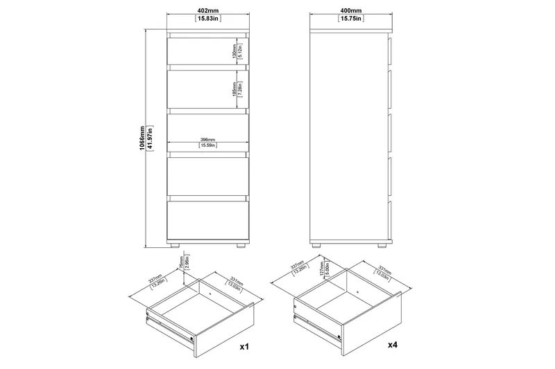 Rengo Byrå Smal 5 Lådor - Vit - Förvaring - Förvaringsmöbler - Byrå - Hallbyrå