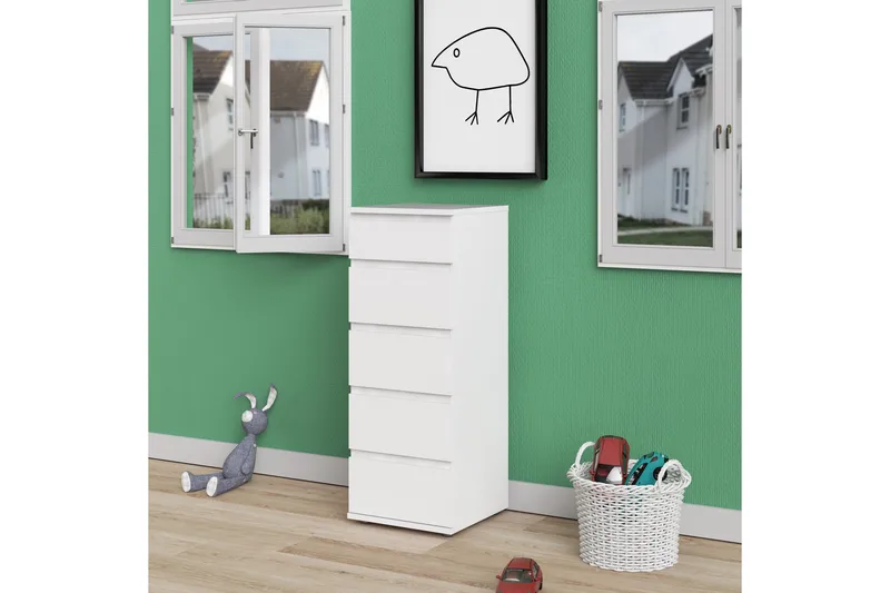 Rengo Byrå Smal 5 Lådor - Vit - Förvaring - Förvaringsmöbler - Byrå - Hallbyrå